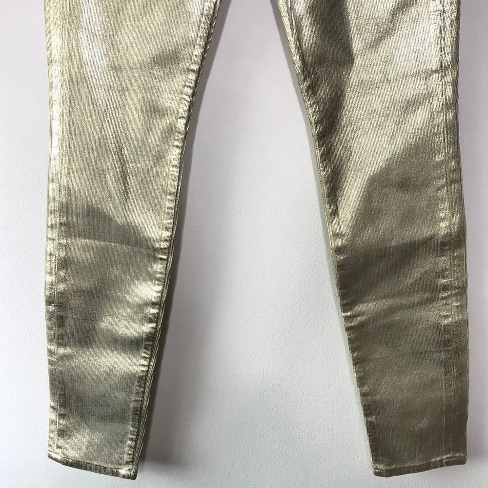 J Brand Maria High Rise Skinny Ribbed Gold Messaline Corduroy Pants Size 25 NWT - Picture 4 of 14